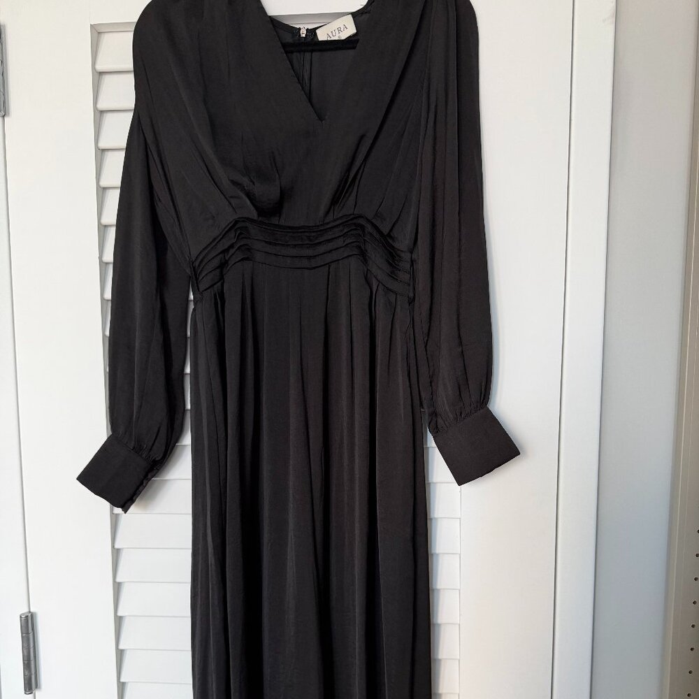 Aura Black Longsleeve Jumpsuit with Fringe Belt, size S